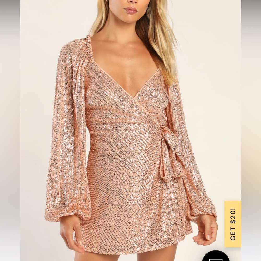 NWT lulus sequin wrap skort romper rose gold size small